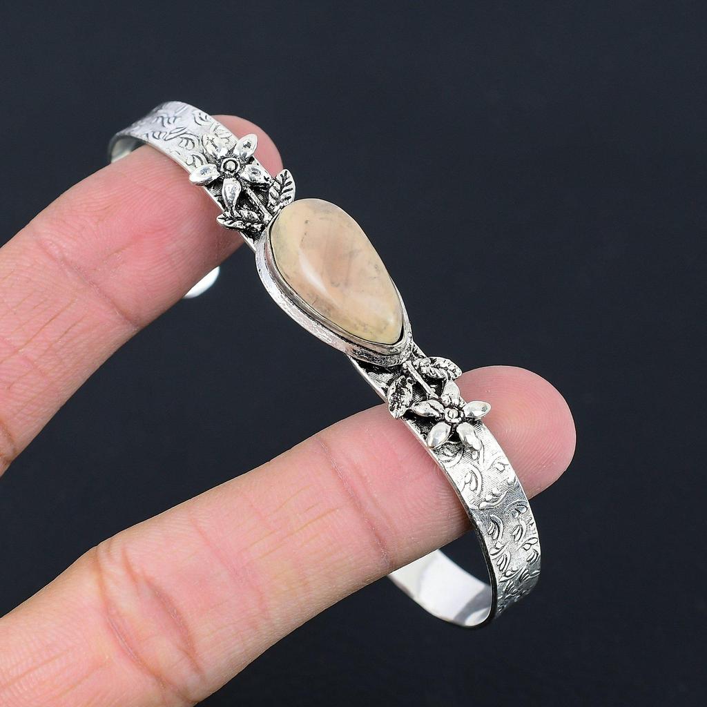 Sisters Day Deal Natural Imperial Jasper Flower Mother Bangle Sterling Silver