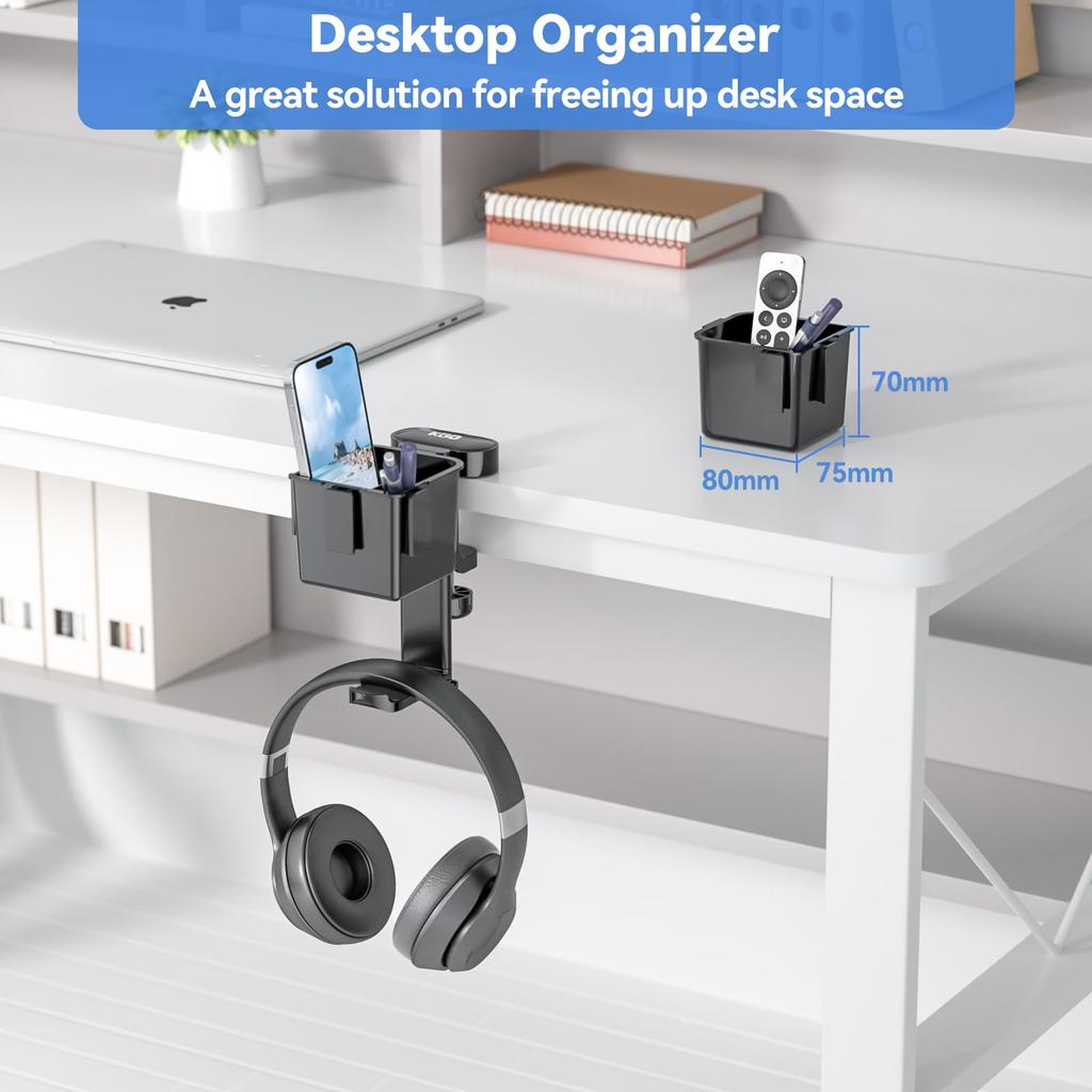 KDD 5-in-1 Desk Organizer with Rotating Headphone Stand, Detachable Controller Holder, Pen Holder, and Cup Holder - Desktop Storage for Cups, Phones,
