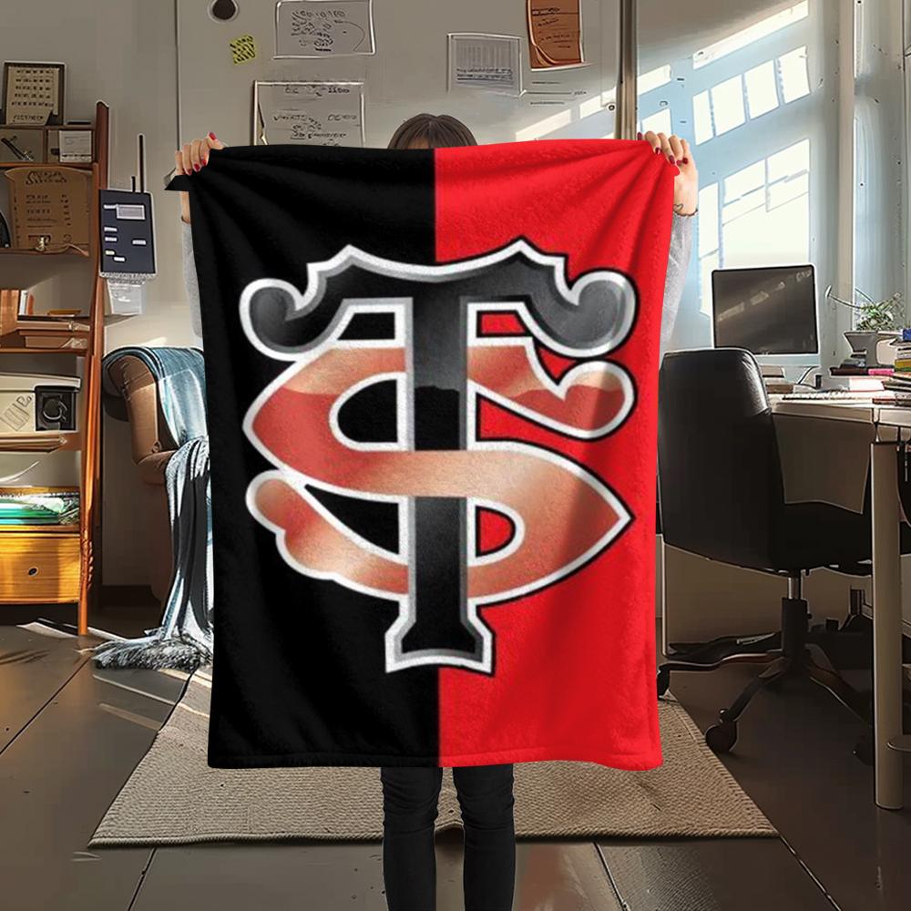 1PC Stade Toulousain Print Flannel Blanket, High quality Comfortable for All Seasons, Home Decor, Warmth and Comfort, Perfect for Christmas Gifts178