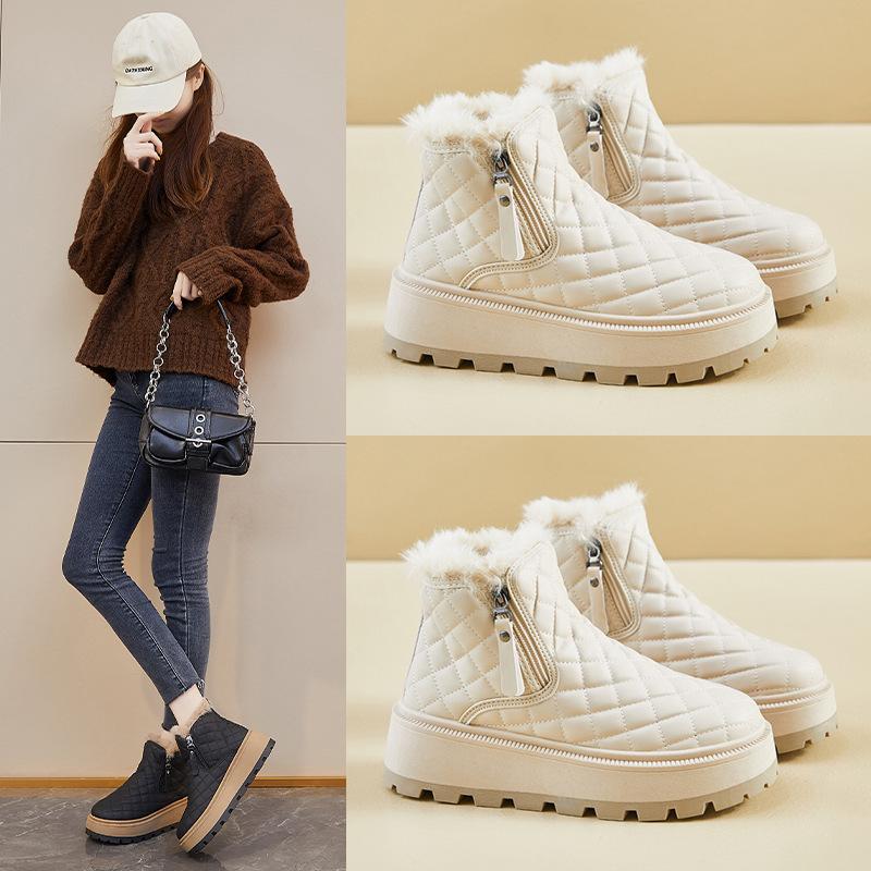 Зимние теплые ботинки для женщин, ботильоны на толстой платформе с подкладкой из искусственного меха, женские удобные нескользящие короткие ботинки для ходьбы с боковой молнией