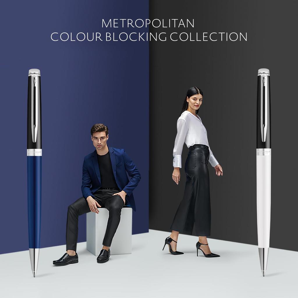 Waterman Ballpoint Pen Metropolitan Essential Black White CT Fine Tip Gift Box Gift Luxury Regular Import 2202912 Oil-based