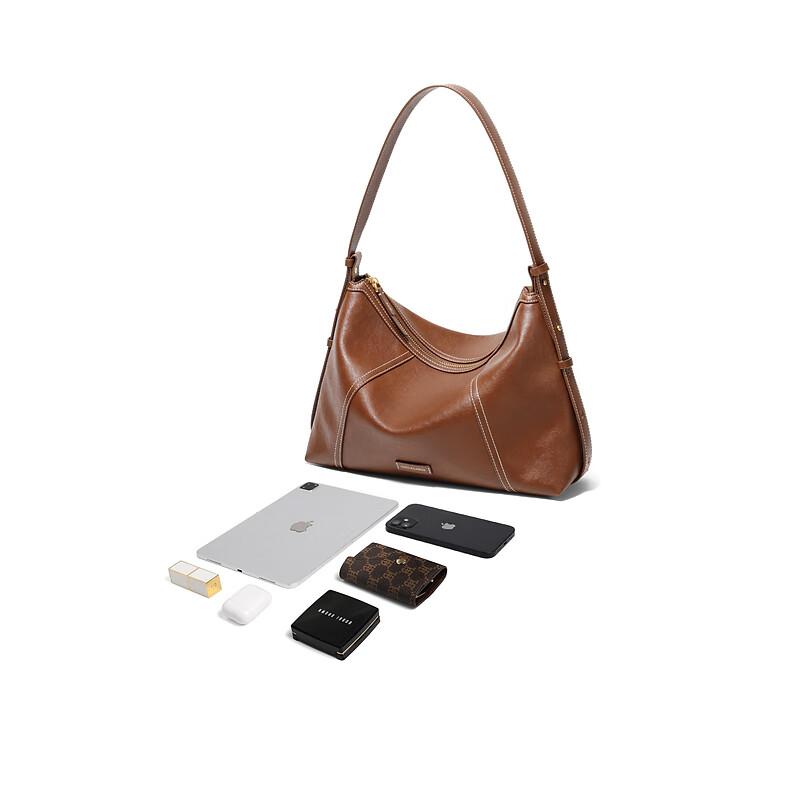 Belle Women's Leather Handbag, Light Luxury Shoulder Bag, Simple Crossbody Hobo Tote Bag, Brown