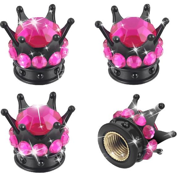 4PCS Crown Bling Tire Valve Stem Caps - Crystal Diamond Car Wheel Tire Caps - Handmade Rhinestone Universal Chrome Vehicle Tire Caps for SUV, Trucks,