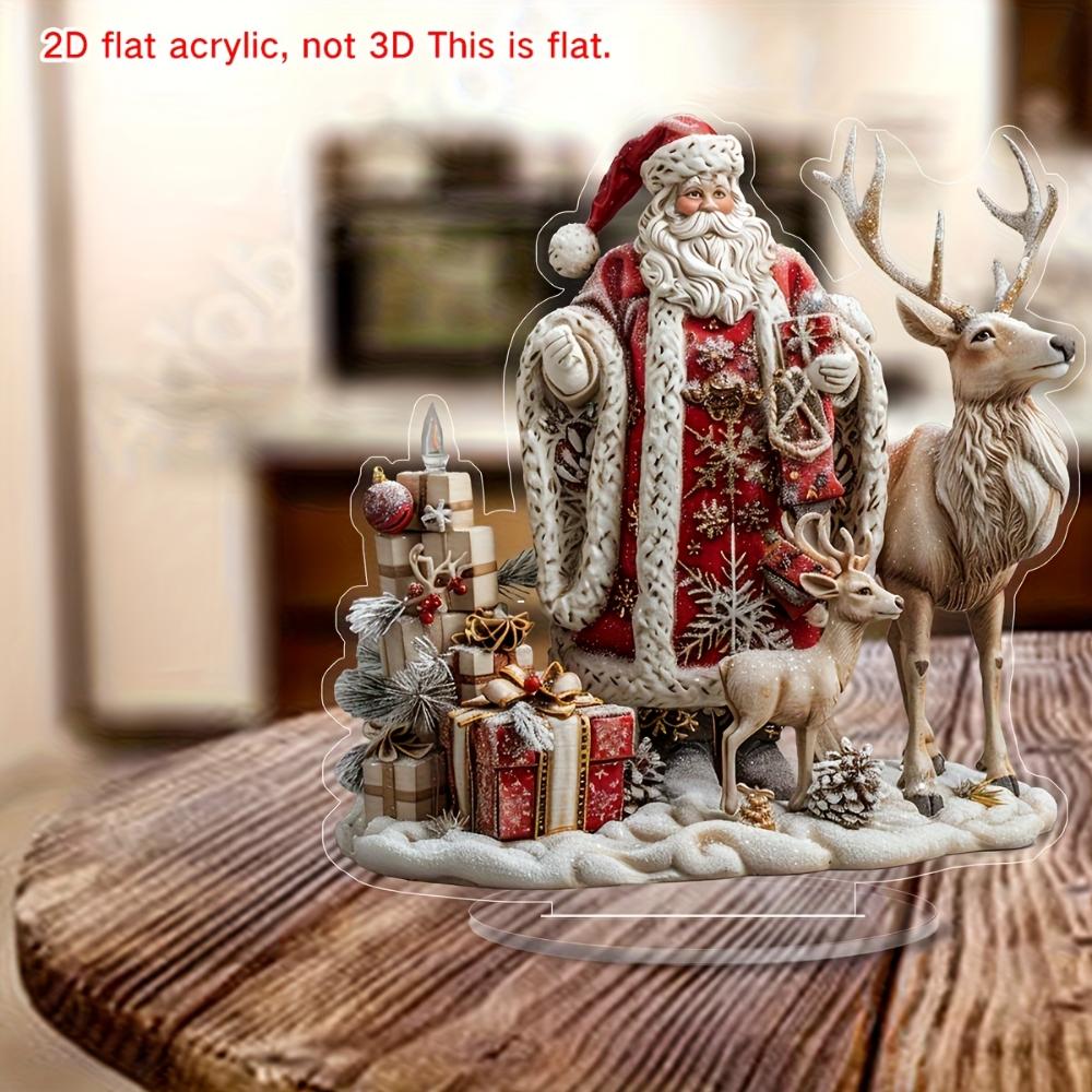 2D Flat Decoration Acrylic Santa and Reindeer Tabletop Display, Tabletop Decoration, Home and Office Decoration with Base, Home Christmas Decoration