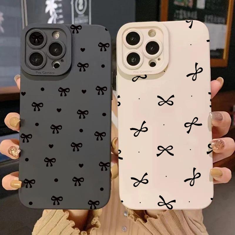 Black Bow Phone Case For iPhone 16 Pro Max 11 12 13 12 14 15 16 Pro X XR XS 7 8 Plus 16E SE 2020 Shockproof Silicone Soft Cover