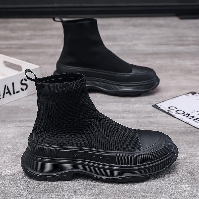 Мужская обувь модного бренда, высококачественная летающая плетеная обувь, высокие туфли-носки, дышащая и удобная обувь на толстой подошве, увеличивающая рост, повседневная спортивная обувь