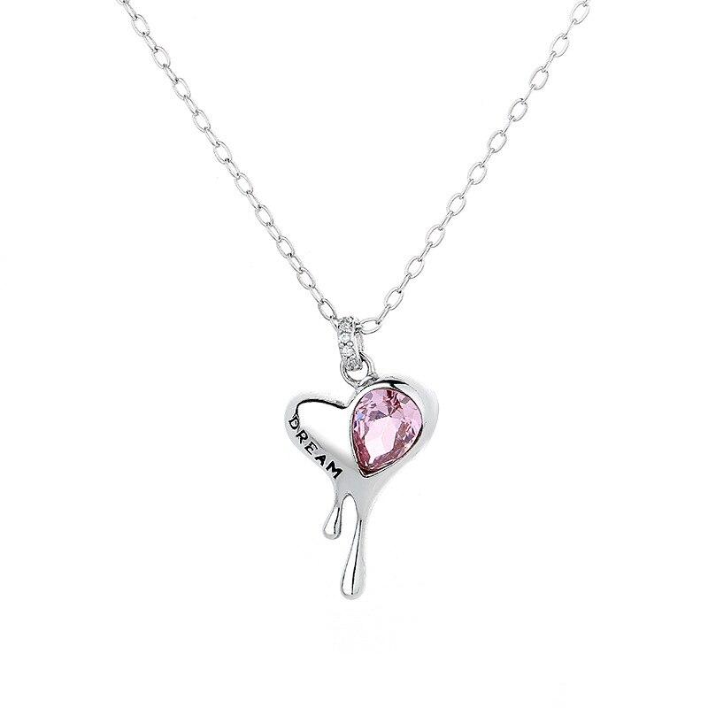 Melting Heart Necklace Retro High Sense Irregular Pink Zircon Letters Love Heart Clavicle Chain Girl Gift for Girlfriend