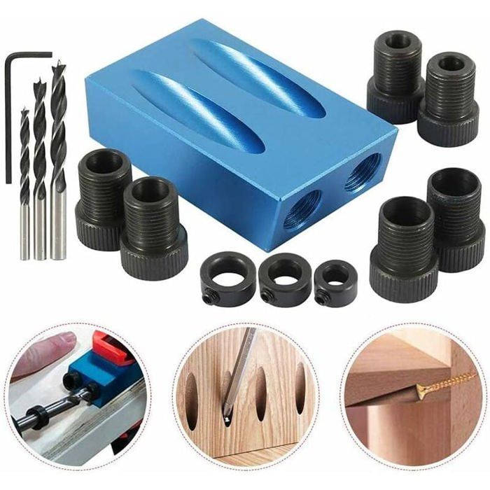 14-Piece Pocket Hole Jig Kit - 15° Punch Location Angle Woodworking Tool Screw Hole Positi