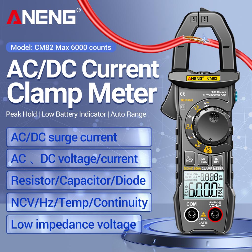 Aneng CM82 Digital Clamp Meter 6000 Counts True RMS NCV Universal Meter 600V DC/AC Voltage 600A