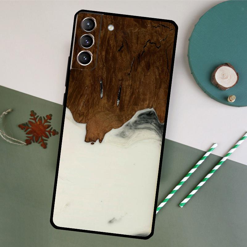 Wood Resin Pattern Phone Case For Samsung Galaxy S25 S20 S21 S22 S23 S24 S26 Ultra S10 Plus S25 FE Back Cover