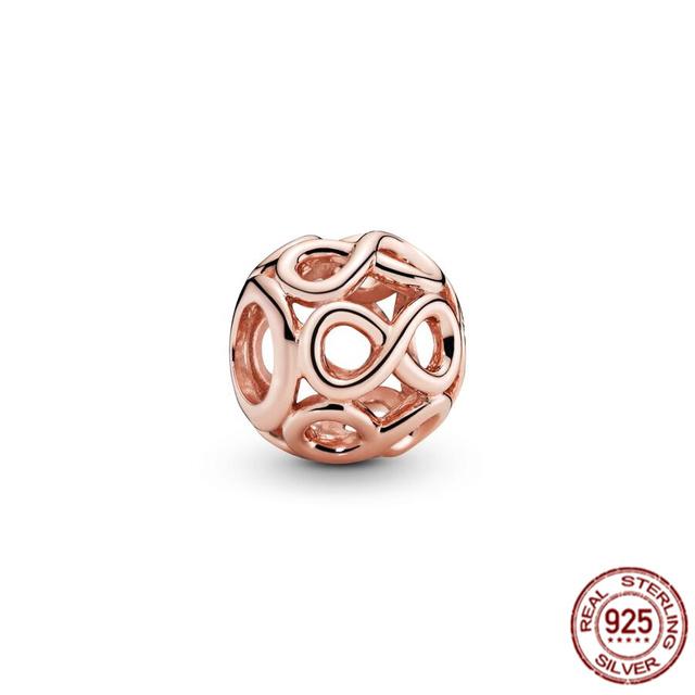 Ажурный круглый шарм с покрытием из розового золота, бусина из стерлингового серебра 925 пробы, подходит для милого модного браслета, ожерелье, ювелирные изделия для женщин