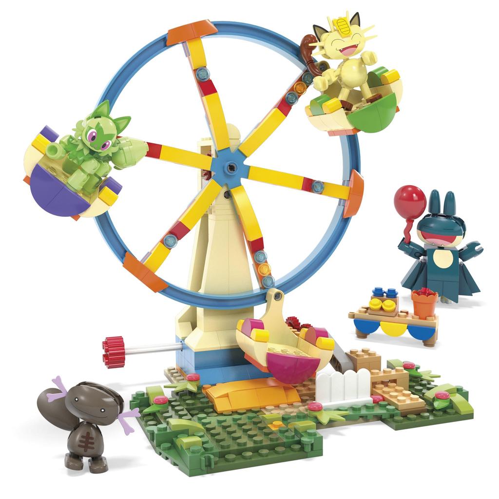 MEGA Pokemon Adventure World Exciting Ferris and Upa Set Block Number of 393 For Ages 8 and Up Multi HXF80 Wheel! ~ Meowth, Gombe, Nyaoha, (Paldea