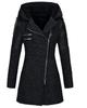 Women's Mid-Length Woolen Hooded Windbreaker with Oblique Zipper - Warm Winter Coat