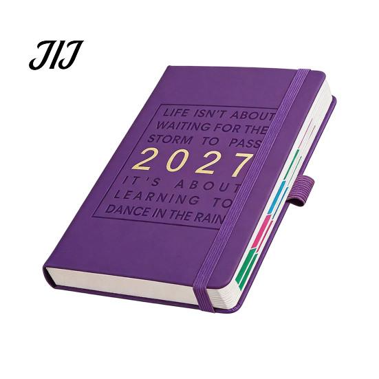 Блокнот с бумагой, устойчивой к чернилам, для офиса 2027, еженедельник на английском языке, формат A5, 320 страниц, с резинкой, академический календарь, отделения для ручек и других предметов, годовой