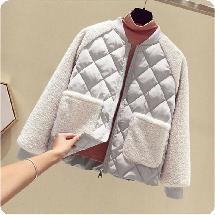 Cotton-padded Jacket Women's Plus Size Short Winter Cotton-padded Jacket Imitation Wool Cotton Stitching Small Padded Jacket