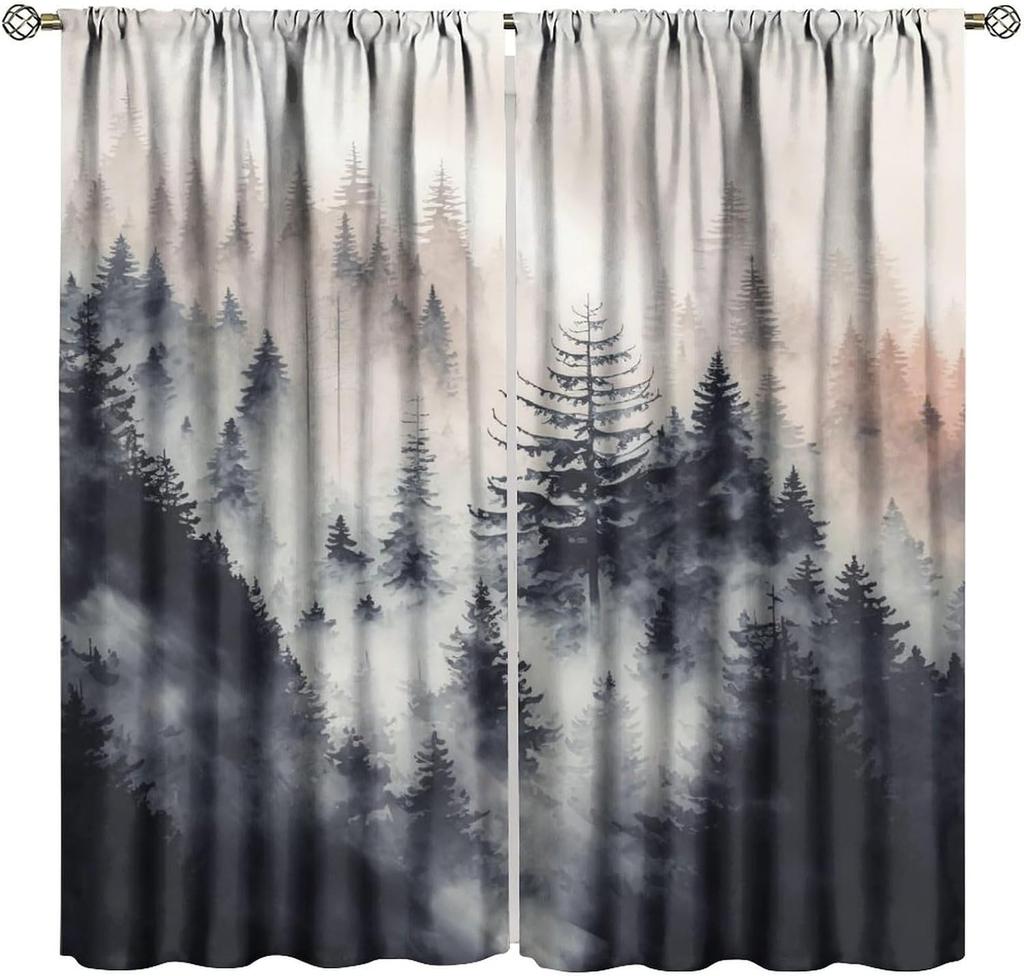 Gothic Dark Misty Forest Curtains, Mysterious Horror Foggy Dim Dead Jungle Under Strange Bright Moon,Thermal Insulation Blackout