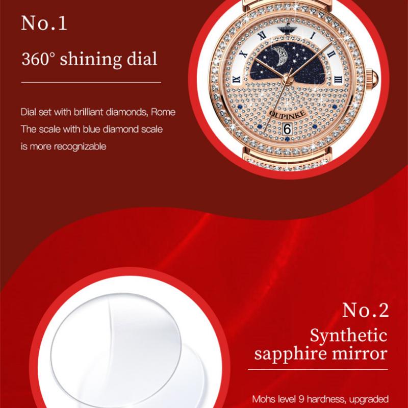OUPINKE Новые женские часы для бизнеса и отдыха, модные, полные звездных вспышек, водонепроницаемые, водонепроницаемые и календарные часы высокого класса