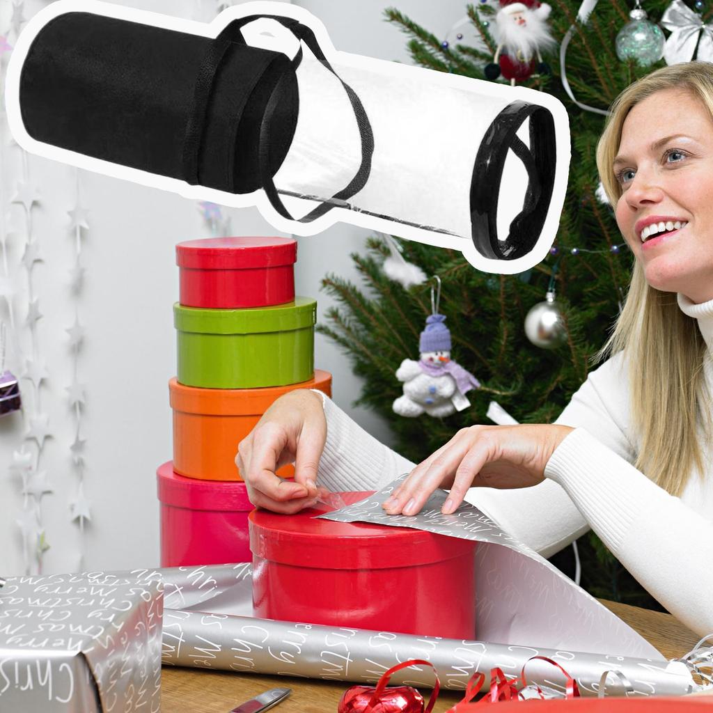 Wrapping Paper Holder Paper Roll Holder Christmas Decor Organizer With Zipper Transparent Holiday Decoration Box For Strap