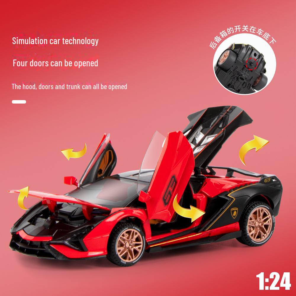 Модель автомобиля Lamborghini из легкого сплава Black Mamba в масштабе 1/24 с инерционным механизмом, звуком, светом и функцией верхней двери.