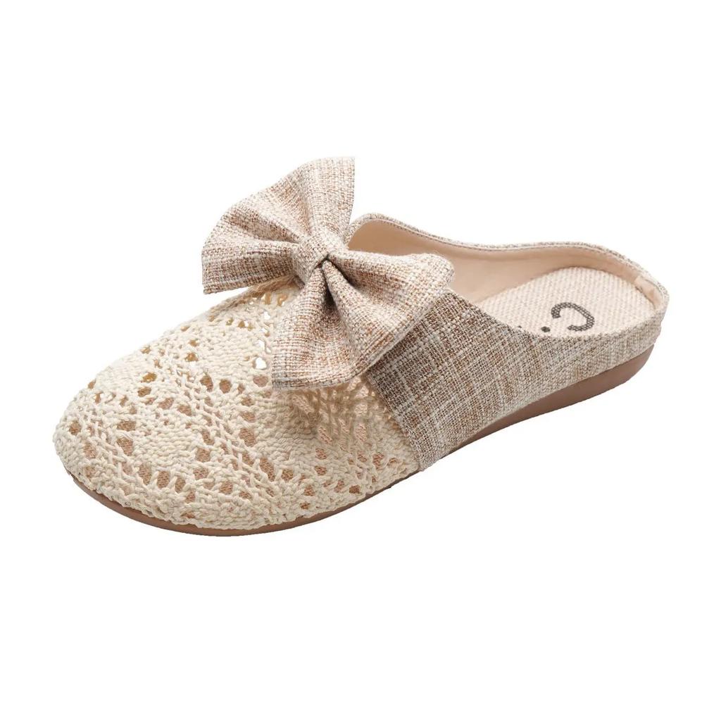 Тапочки для женщин, летние, симпатичные, с бабочкой, плоские тапочки, для дома и улицы, льняная стелька, сандалии с закрытым носком, Pantuflas Para Mujer