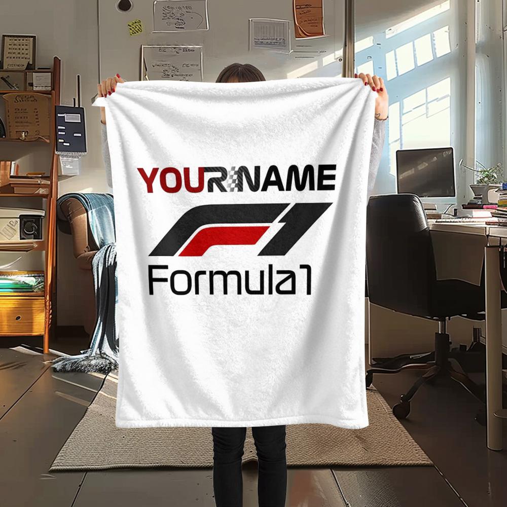 1PC F1 Gear Custom Name Patterned Flannel Blanket Suitable For All Seasons For Home Decor Warmth And Comfort Gifts Holiday Present