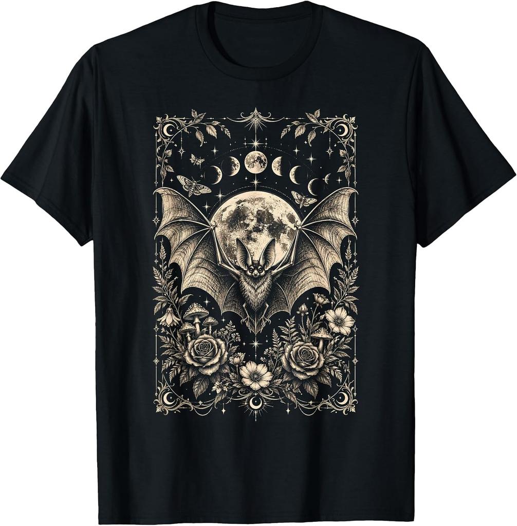 Cottagecore Floral Bat Moon Phase Gothic Halloween Costume T-Shirt