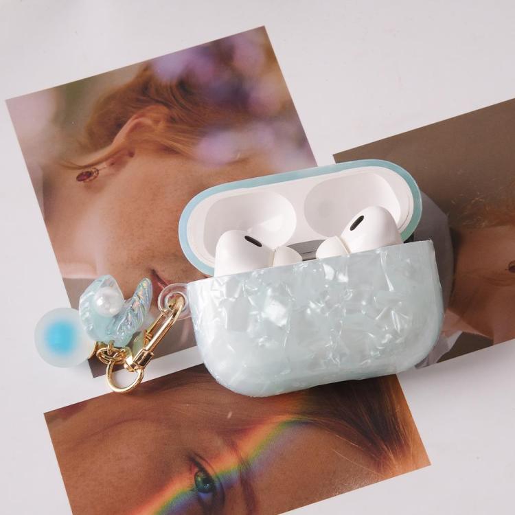 Shell‑Texture TPU Earbud Protective Case With Pearl‑Style Metal Hanging Buckle Anti‑Scratch Anti‑Dust Cover For AirPods 4 / Pro 2 / Pro