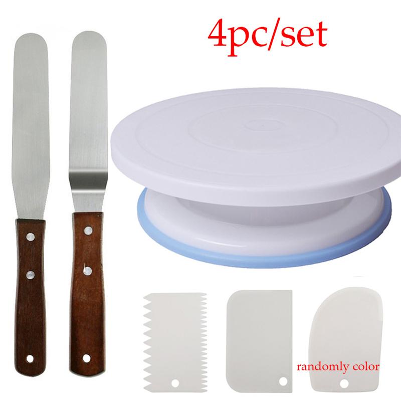 5pc Plastic Cake Turntable Rotating Cake Plastic Dough Knife Decorating 10 Inch Cream Cakes Stand Cake Rotary Table Hot Sal