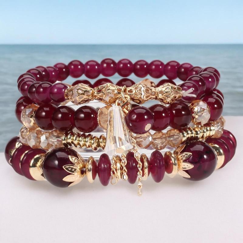 Шикарный женский браслет в стиле бохо с четырьмя слоями стеклянных бусин и кисточками