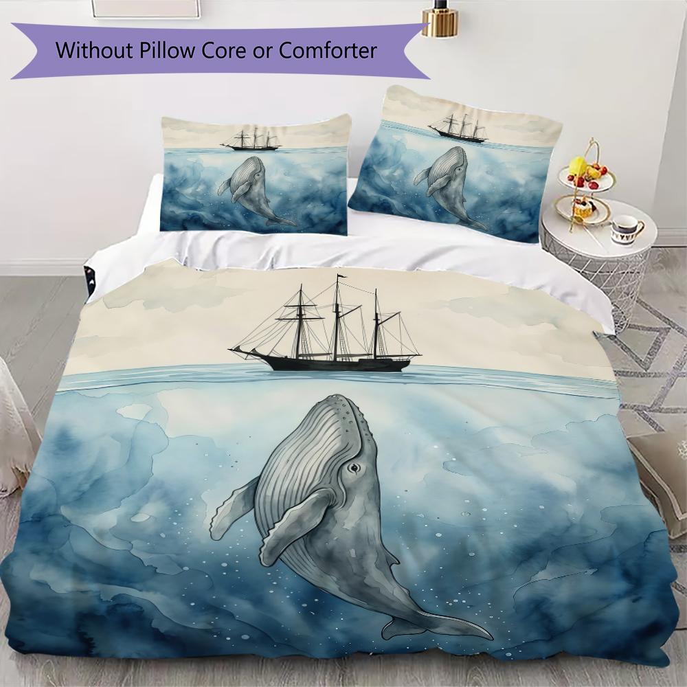 Deep Sea Whale Pattern Bedding uilt Set uilt Cover Pillowcase Home Decoration Birthday Gift (1 * duvet cover + 2 * pillowcase without core)