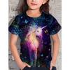 Summer 4-14 Years Children's Kids Cute Girls And Boys Lightweight and Breathable 3D Colorful Unicorn Print T-Shirt Tops