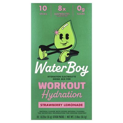 Waterboy, Гидратация для тренировок, Смесь для электролитного напитка, Клубника с лимонадом, 10 стиков, 6,1 г (0,22 унции) Каждый