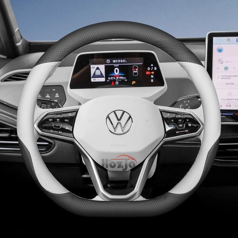 Leather Car Steering Wheel Cover for Volkswagen Tayron Tharu Tiguan Touareg Teramont TROC TCross Taos Passat Variant Accessories