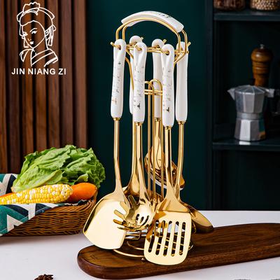 Скандинавский светлый роскошный набор кухонных принадлежностей Кухонная лопатка Ложка Набор из семи предметов Керамическая ручка Лопатка из нержавеющей стали Суповая ложка Кухонные принадлежности