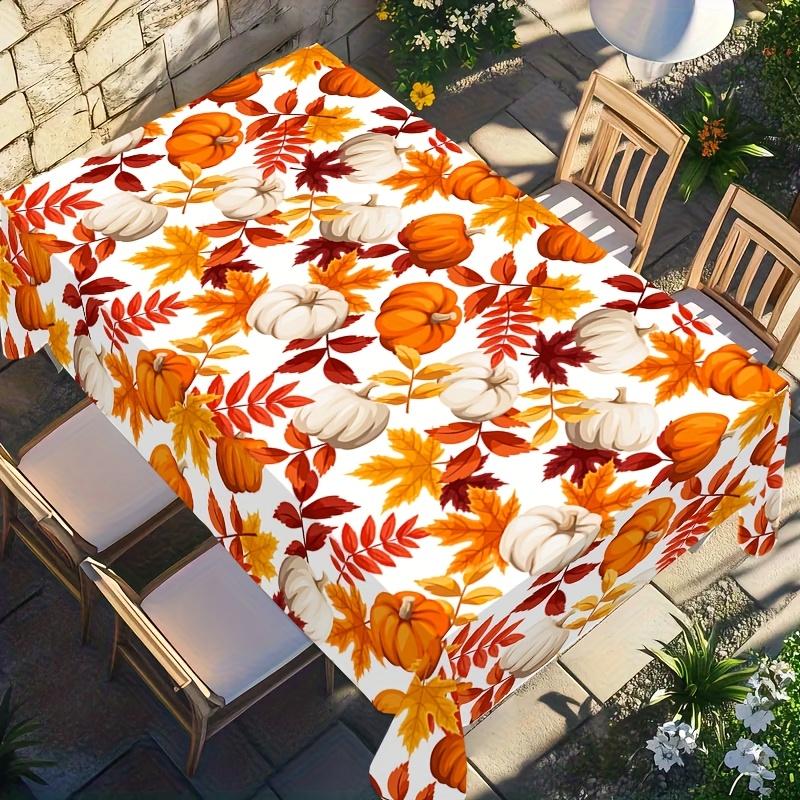 Autumn Pumpkin Maple Leaf Rectangle Tablecloth for Thanksgiving Harvest Kitchen Party Decor