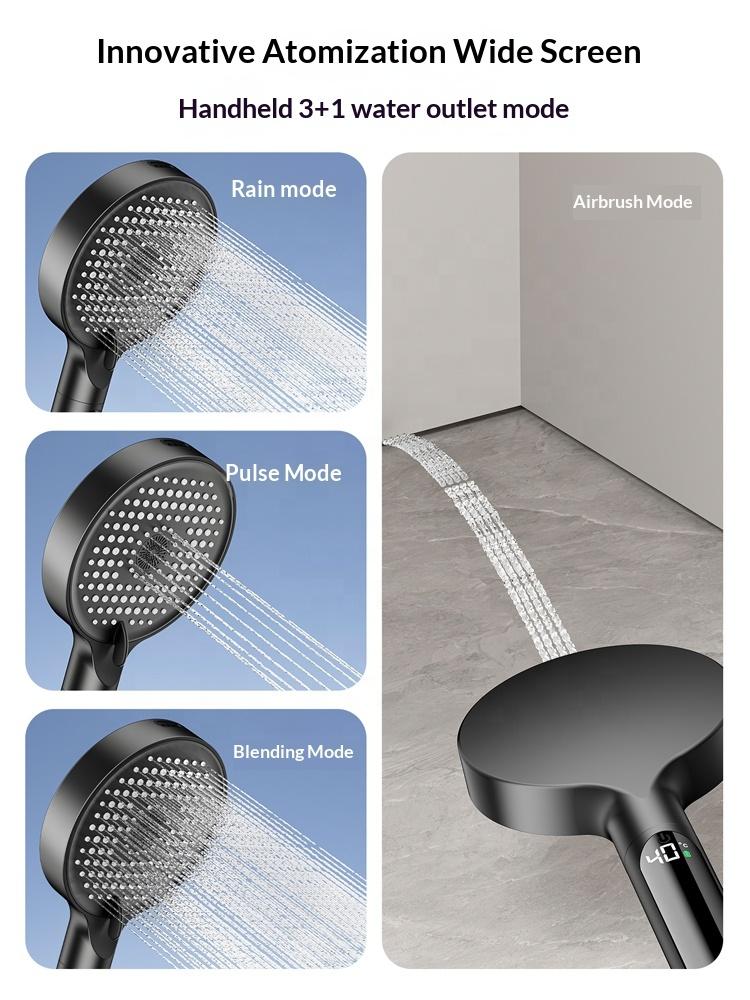 Hotel Adjustable Handheld Shower LED Digital Display Rain Filtered Shower Head High Pressure 4 Mode Bathroom Accessories