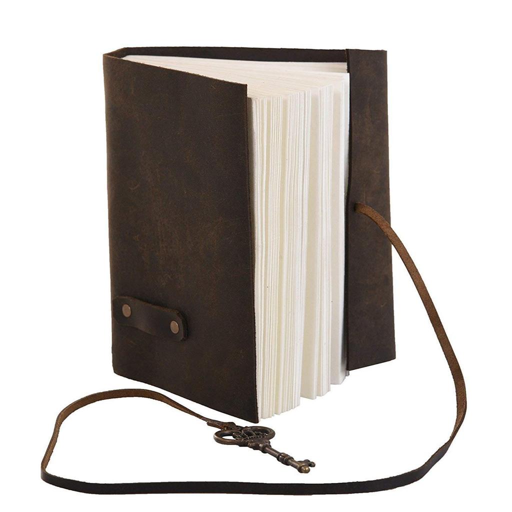 Vintage Leather Handmade Paper Journal Diary with Stylish Key (Brown)