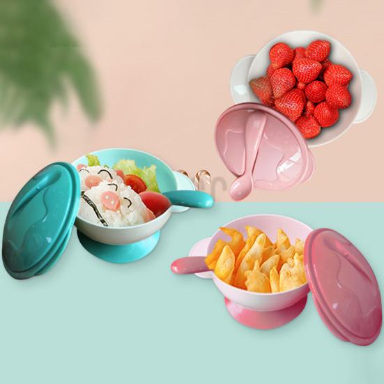 1 Set Suction Bowl with Spoon Eco-friendly Safe Long-lasting Smooth Edge Diet Training Polypropylene Suction Cup Baby Cutlery Bowl Household Supply