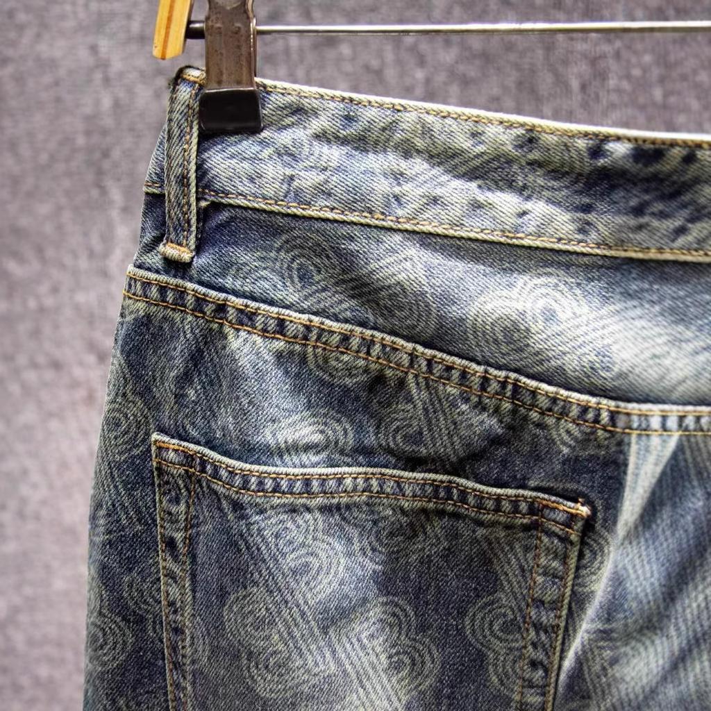 JYL Мужские Джинсы Уличный Стиль Молния Укороченные Прямые Широкие Штанины Деним