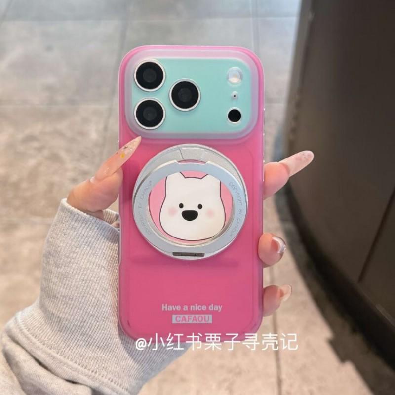 Cute Animal Design IMD Phone Case With 360 Rotating Kickstand IPhone 17 Pro Max 16 15 Series Transparent