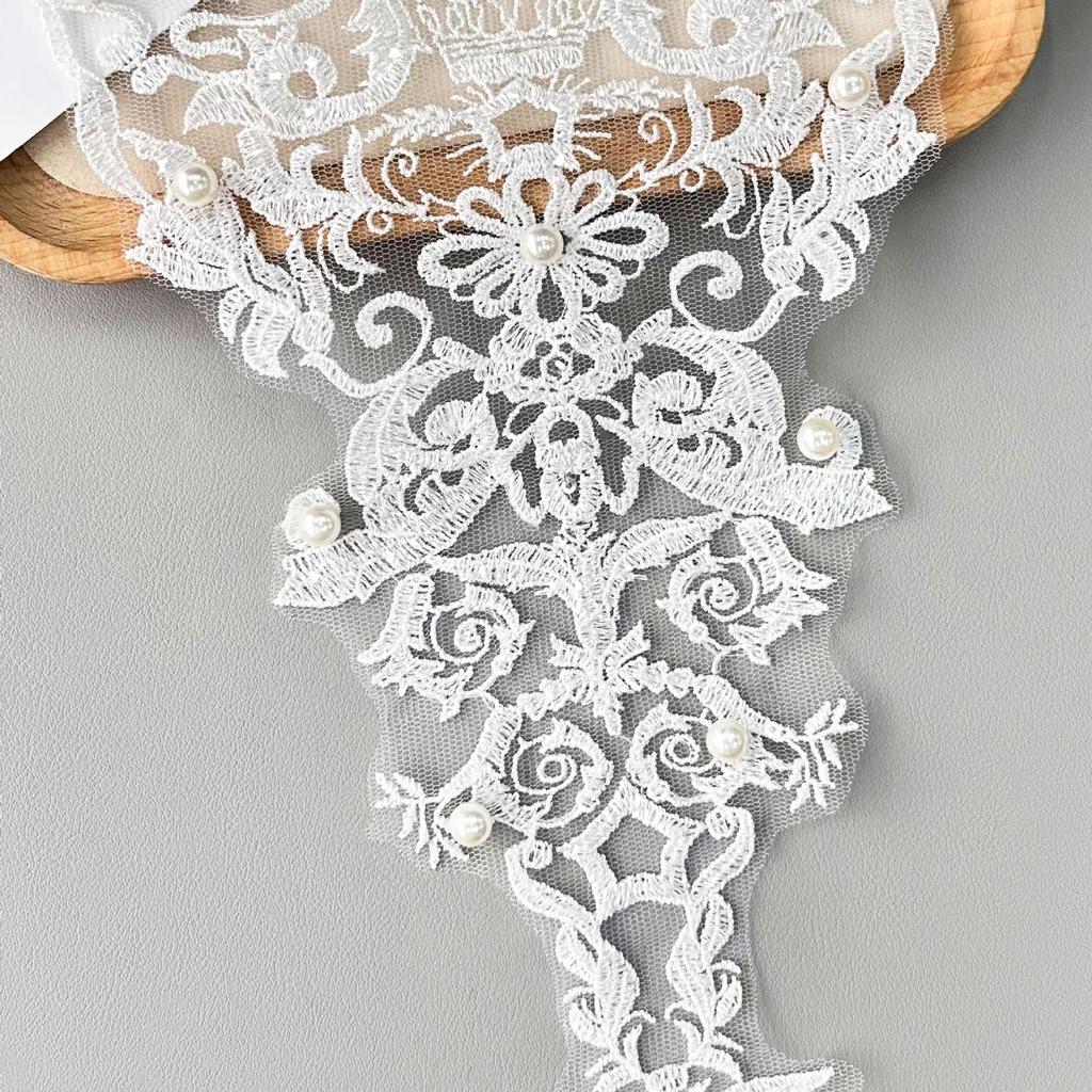 White Pearl Mesh Decorative Pair Neck Cloth Sticker Handmade Accessories Lace Embroidery Front Neck Dress Fake Neck Flower