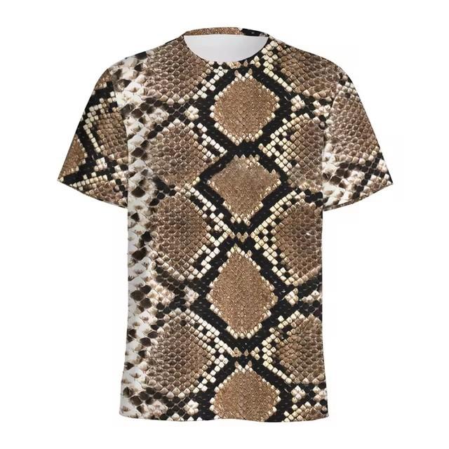 Fashion Snake Skin Pattern 3D Digital Printing T-shirt Men's Animal Skin Pattern Round Neck T-shirts Street Short Sleeved