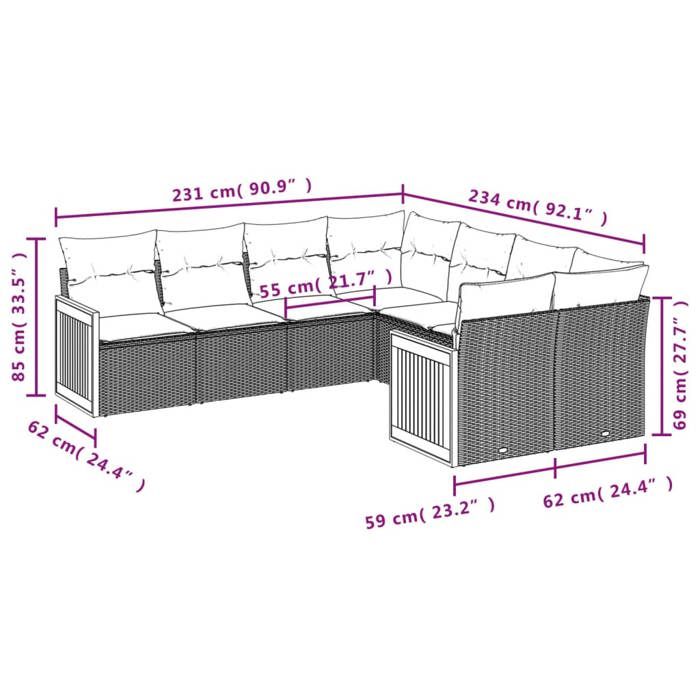 VidaXL Salon de Jardin avec Coussins 8 pcs, Canapés de Terrasse, Ensemble de Meubles de Patio, Mobilier d'Extérieur, Gris 3228237