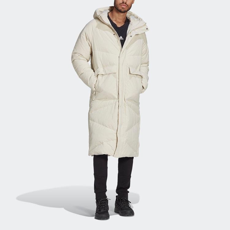 Adidas Logo Print Mid-Length Down Jacket Men Outerwear White HN9926