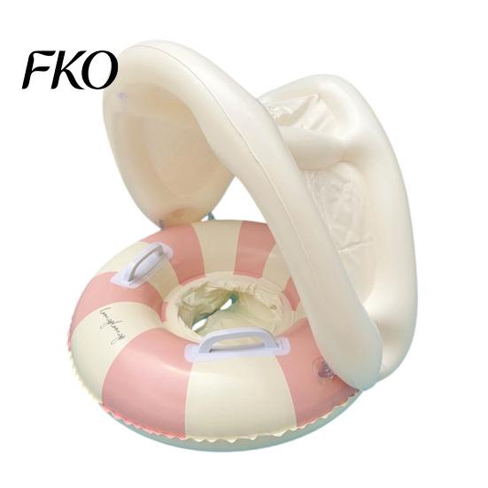 Lightweight Swim Ring Baby with Detachable Canopy, Inflatable Striped Pool Float Seat Swimming Handle, Sun Protection for Toddlers Indoor