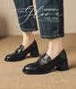 Top Layer Sheepskin Round Toe Thick Heel Loafers