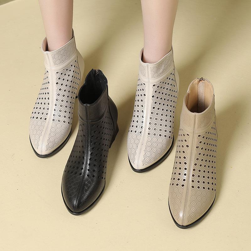 Модные ботильоны GKTINOO на молнии, обувь с вырезами, модные женские туфли на высоком каблуке с круглым носком, летняя обувь из натуральной кожи