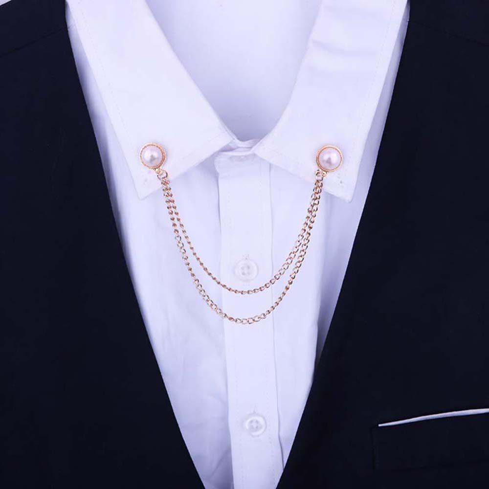 For Men Girl Double Chain Double Layer Women Brooches Korean Pin Pearl Collar Pin Collar Brooch