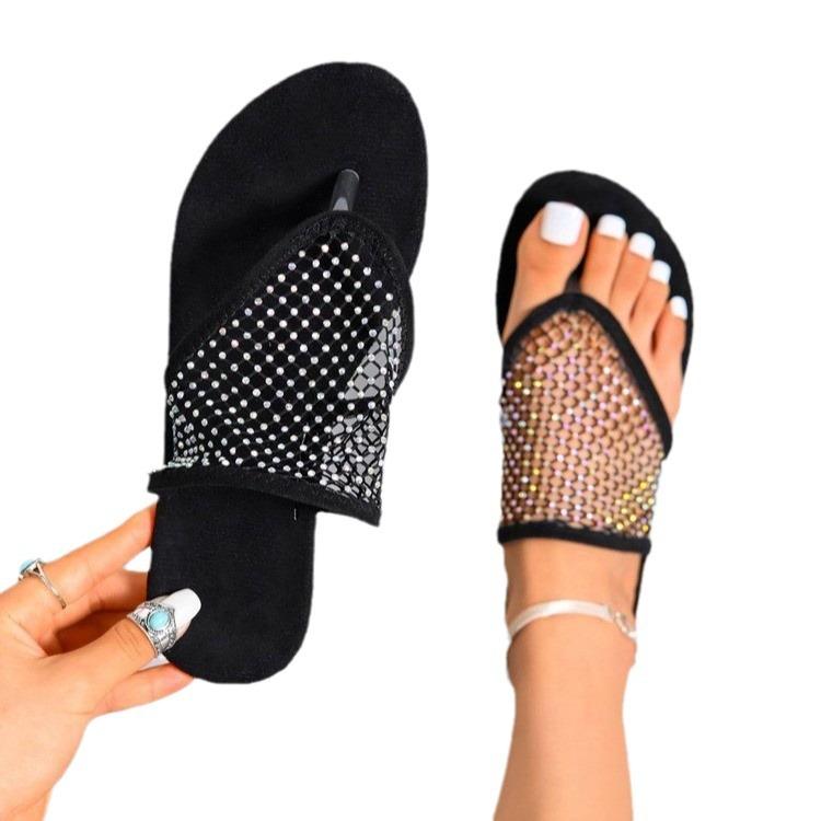 Женские сандалии на плоской подошве с круглым носком, летние полусапожки на полой подошве, пикантная женская обувь на плоской подошве с бриллиантами