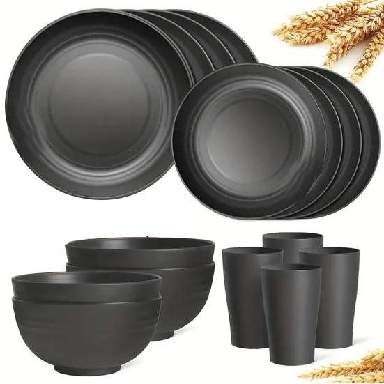 16Pcs Cutlery Set Stackable Unbreakable Plates, Bowls And Cups Set BPA-Free Tableware for Family